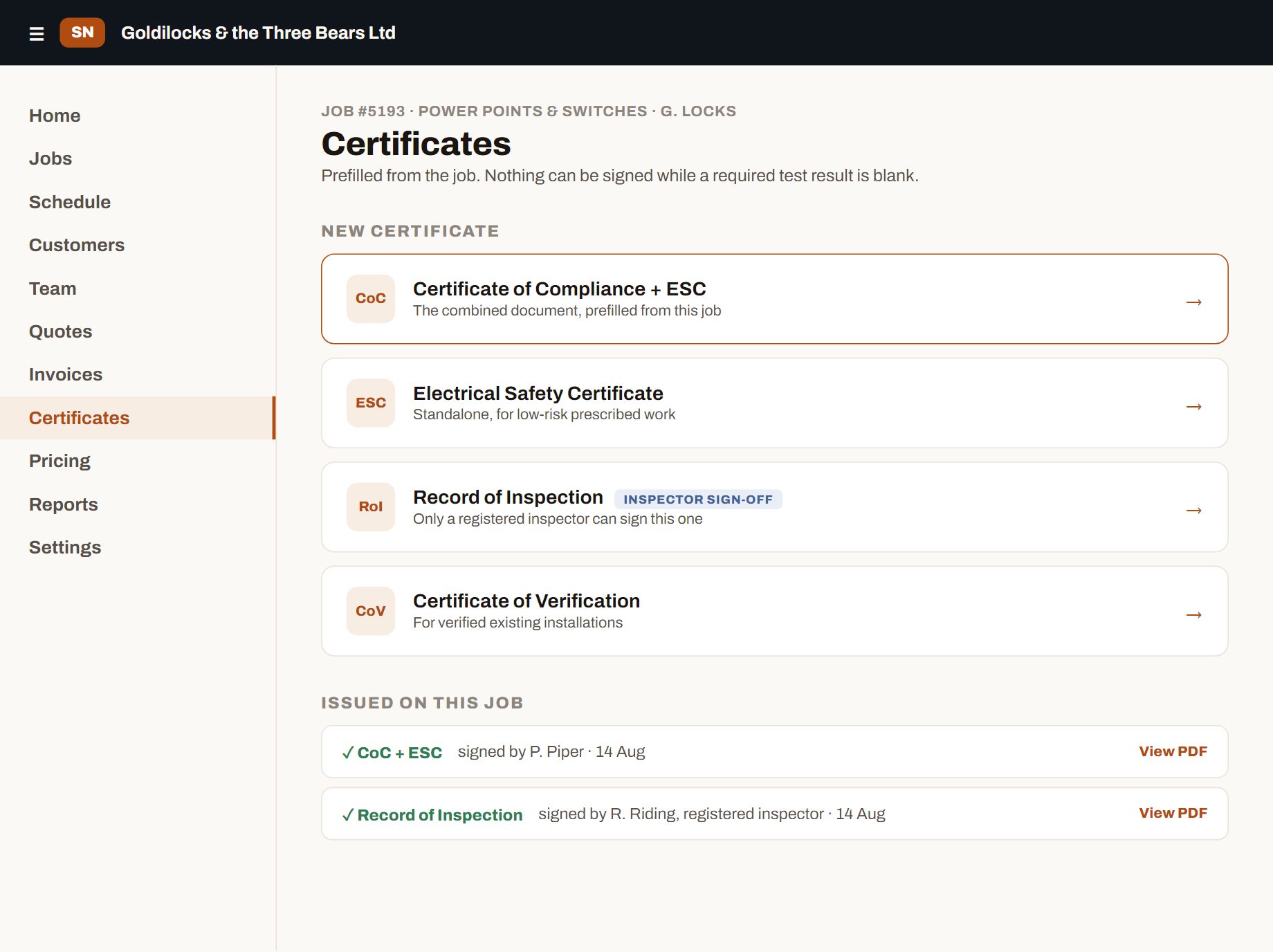 The Service Ninja web app